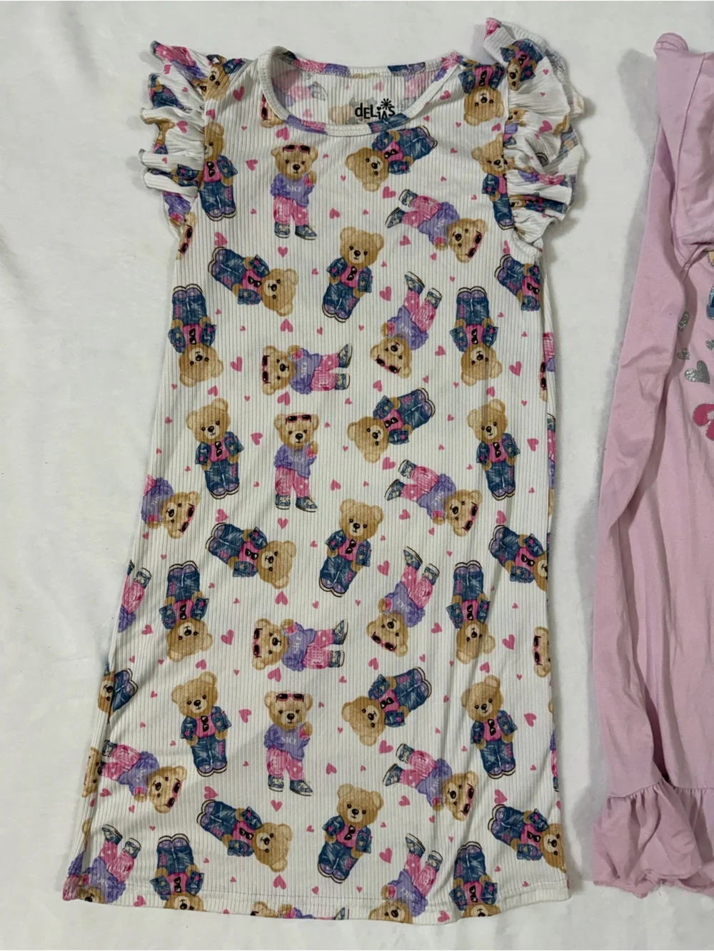 dELiA*s Girls' Teddy Print Ruffle Tank Top - Pink & White